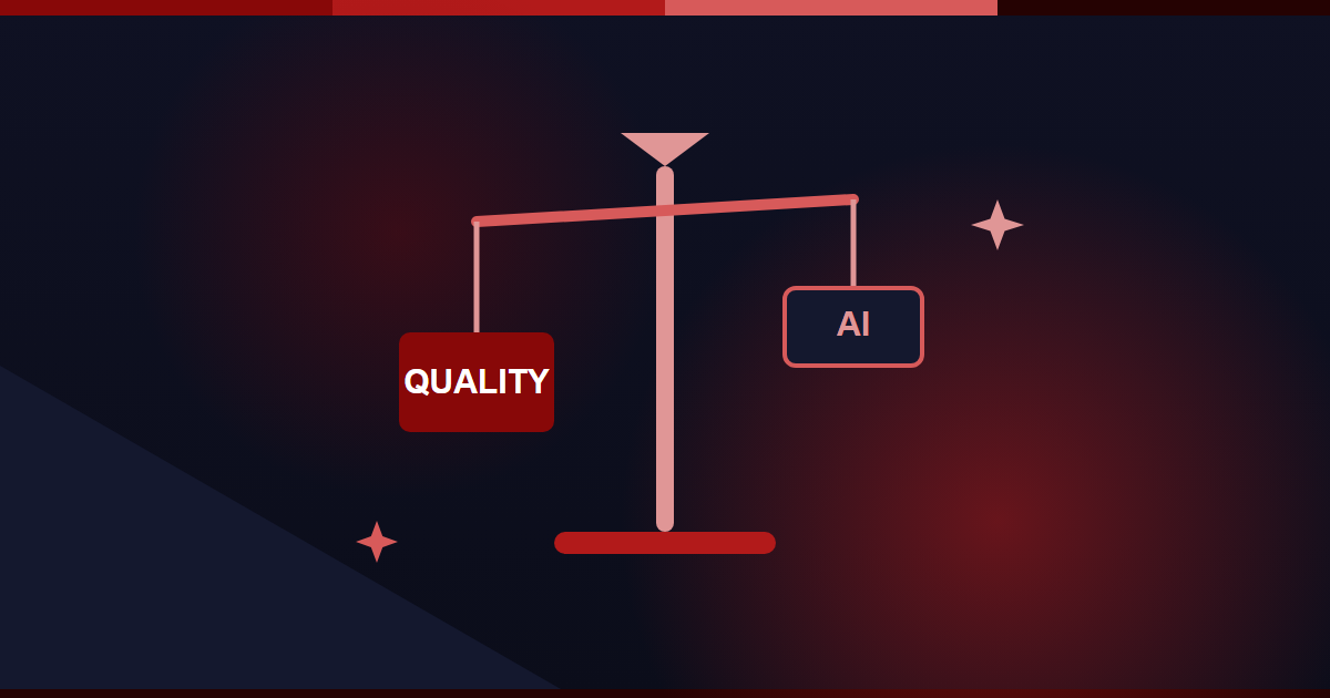 Scale weighing quality over AI, showing what drives AI content and Google rankings